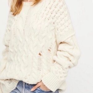 FREE PEOPLE | Complex Cable Distressed Cable Knit Sweater | M